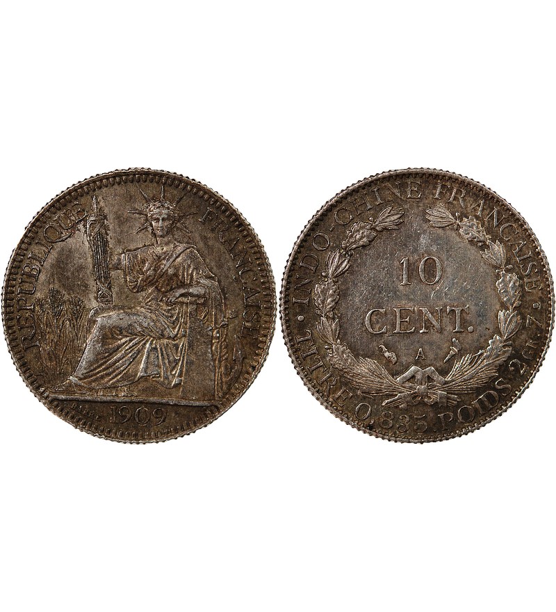 INDOCHINE FRANCAISE - 10 CENTIMES ARGENT 1909 A PARIS