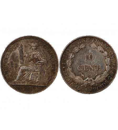INDOCHINE FRANCAISE - 10 CENTIMES ARGENT 1909 A PARIS
