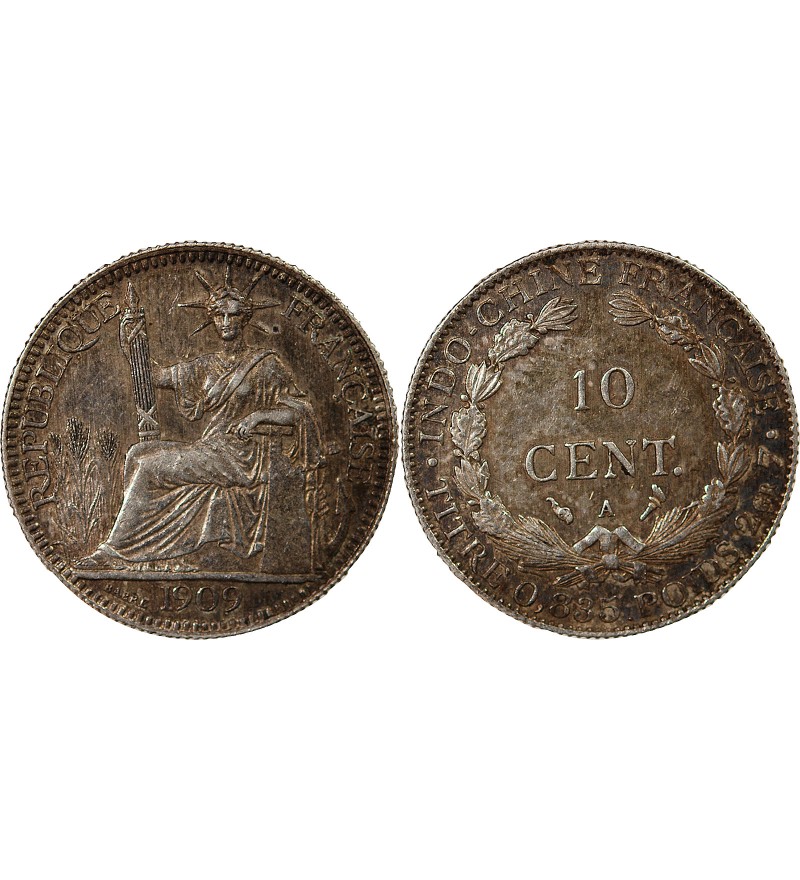 INDOCHINE FRANCAISE - 10 CENTIMES ARGENT 1909 A PARIS