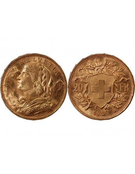 SUISSE, CONFEDERATION HELVETIQUE - 20 FRANCS OR 1926 BERN