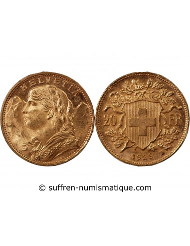 SUISSE, CONFEDERATION HELVETIQUE - 20 FRANCS OR 1926 BERN
