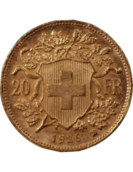 SUISSE, CONFEDERATION HELVETIQUE - 20 FRANCS OR 1926 BERN