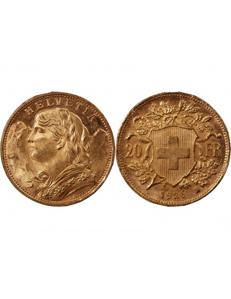 SUISSE, CONFEDERATION HELVETIQUE - 20 FRANCS OR 1926 BERN