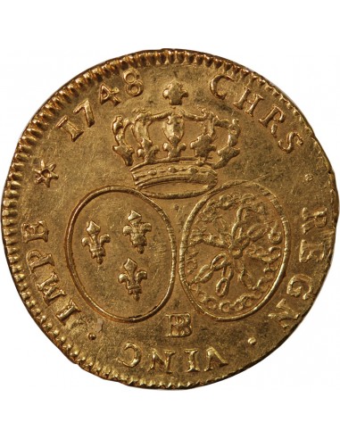 LOUIS XV - DOUBLE LOUIS D'OR AU BANDEAU 1748 BB STRASBOURG