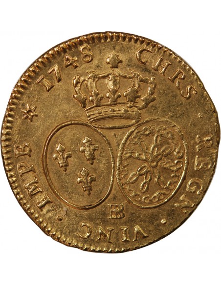 LOUIS XV - DOUBLE LOUIS D'OR AU BANDEAU 1748 BB STRASBOURG
