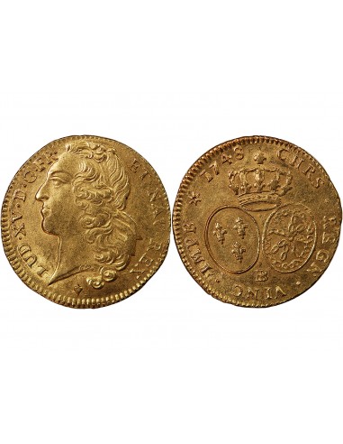 LOUIS XV - DOUBLE LOUIS D'OR AU BANDEAU 1748 BB STRASBOURG