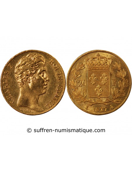 CHARLES X - 20 FRANCS OR 1827 A PARIS "4,5 Feuilles"﻿