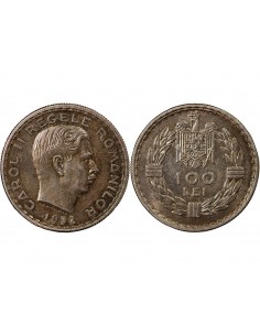 ROUMANIE, CAROL II - 100 LEI ARGENT 1932 HEATON 2