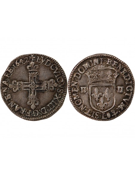 LOUIS XIII - 1/4 ECU ARGENT 1642 L BAYONNE