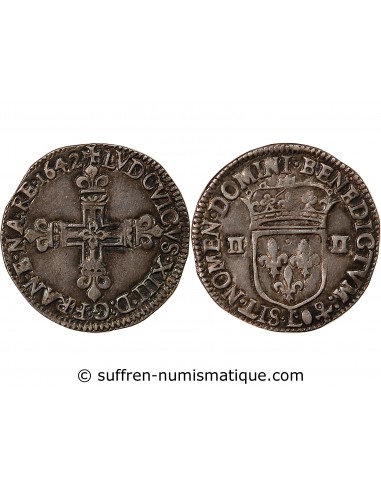 LOUIS XIII - 1/4 ECU ARGENT 1642 L BAYONNE