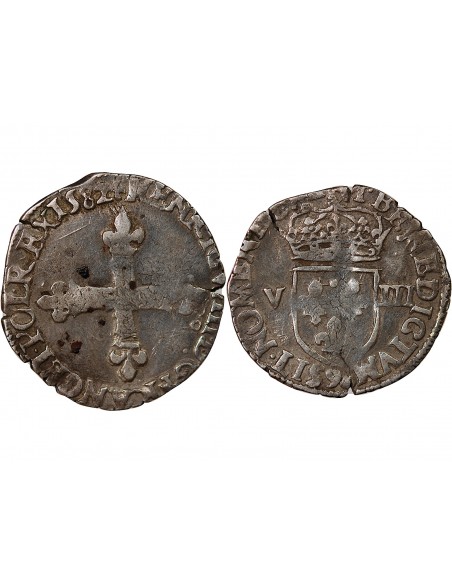 HENRI III - 1/8 ECU ARGENT 1582 RENNES