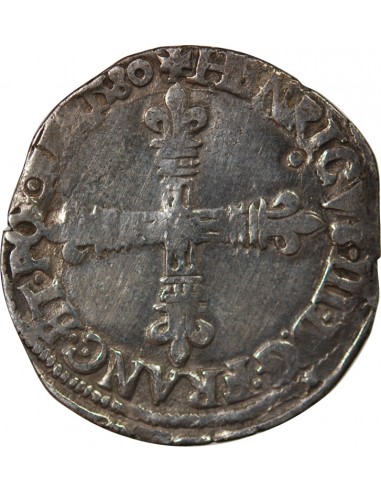 HENRI III - 1/8 ECU ARGENT 1580 T NANTES