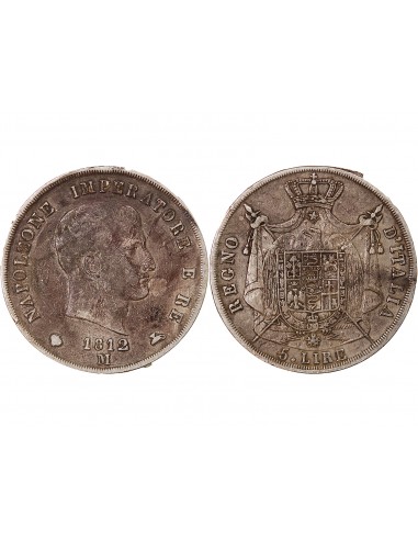 ITALIE, NAPOLEON Ier - 5 LIRE ARGENT 1812 M MILAN