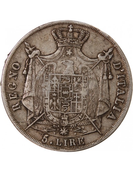 ITALIE, NAPOLEON Ier - 5 LIRE ARGENT 1812 M MILAN