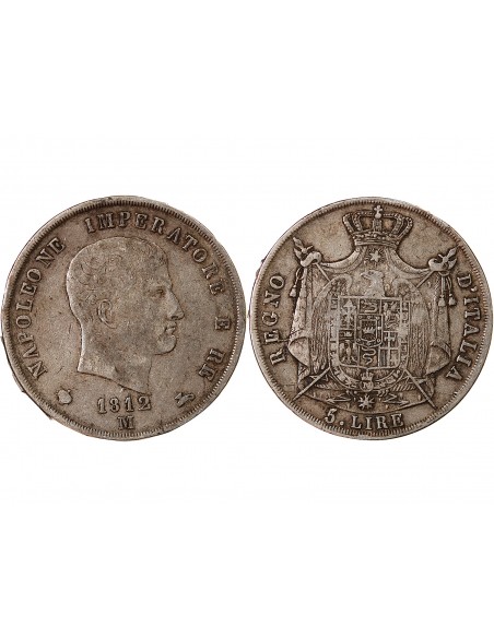 ITALIE, NAPOLEON Ier - 5 LIRE ARGENT 1812 M MILAN