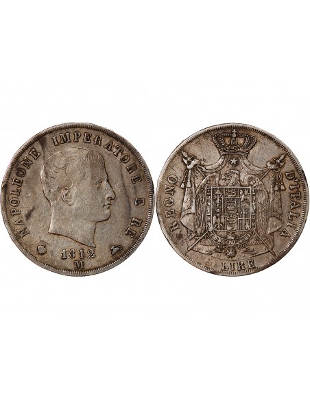ITALIE, NAPOLEON Ier - 5 LIRE ARGENT 1812 M MILAN