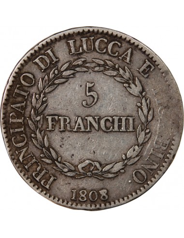 ITALIE, FELIX BACCIOCHI ET ELISA BONAPARTE - 5 FRANCHI ARGENT 1808