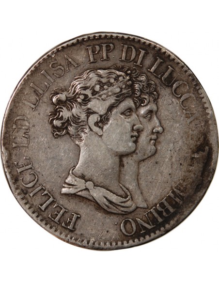 ITALIE, FELIX BACCIOCHI ET ELISA BONAPARTE - 5 FRANCHI ARGENT 1808