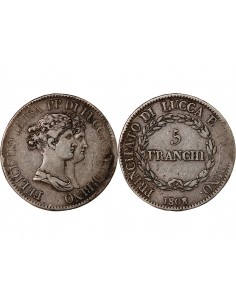 ITALIE, FELIX BACCIOCHI ET ELISA BONAPARTE - 5 FRANCHI ARGENT 1808 2