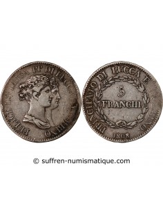 ITALIE, FELIX BACCIOCHI ET ELISA BONAPARTE - 5 FRANCHI ARGENT 1808