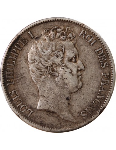 LOUIS PHILIPPE - 5 FRANCS ARGENT 1831 M TOULOUSE "Type Tiolier, Tr creux"