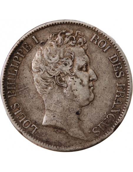 LOUIS PHILIPPE - 5 FRANCS ARGENT 1831 M TOULOUSE "Type Tiolier, Tr creux"