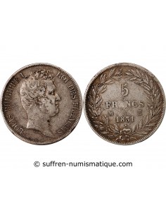 LOUIS PHILIPPE - 5 FRANCS ARGENT 1831 M TOULOUSE "Type Tiolier, Tr creux"