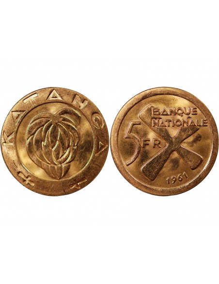 KATANGA - 5 FRANCS OR 1961 RARE