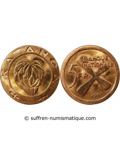 KATANGA - 5 FRANCS OR 1961 RARE