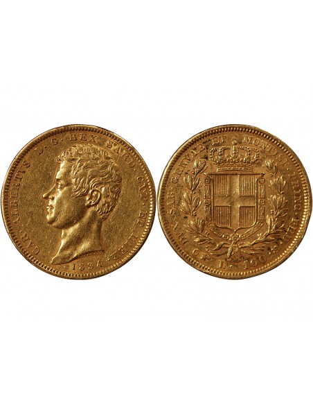 ITALIE, SARDAIGNE, CHARLES ALBERT - 100 LIRE OR 1834 TURIN