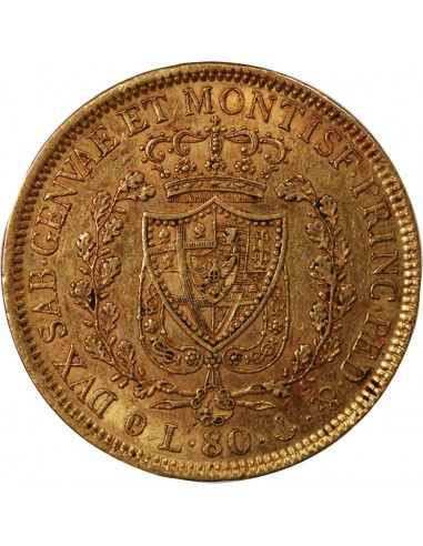 ITALIE, SARDAIGNE, CHARLES FELX - 80 LIRE OR 1830 GENES