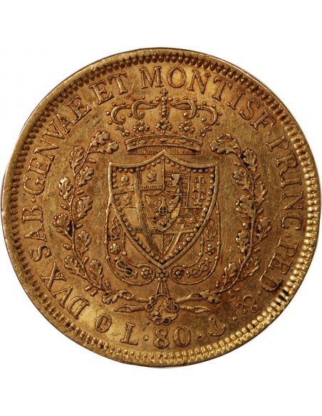 ITALIE, SARDAIGNE, CHARLES FELX - 80 LIRE OR 1830 GENES