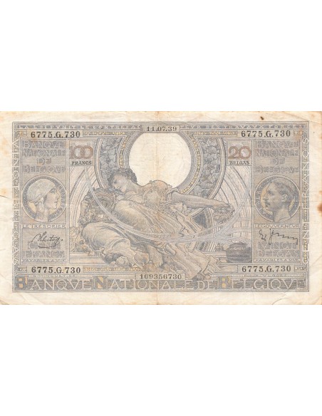 BELGIQUE - 100 FRANCS 11/07/1939 - PTTB