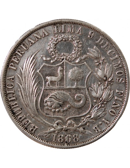 PEROU - 1 SOL ARGENT 1868 Y.B