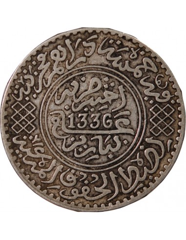 MAROC, YOUSSEF - 5 DIRHAMS ARGENT 1336 (1918)