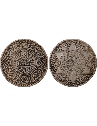 MAROC, YOUSSEF - 5 DIRHAMS ARGENT 1336 (1918)
