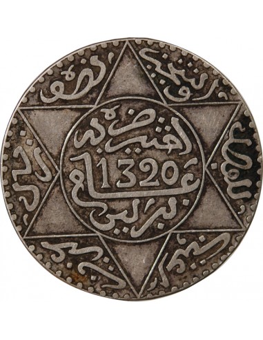MAROC, ABD AL-AZIZ - 5 DIRHAMS ARGENT 1323 (1905)