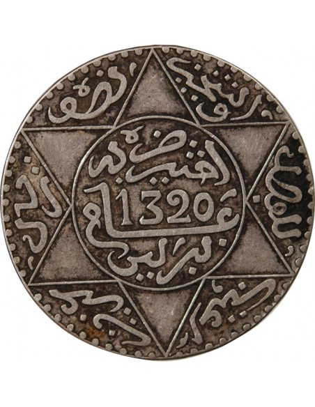 MAROC, ABD AL-AZIZ - 5 DIRHAMS ARGENT 1323 (1905)