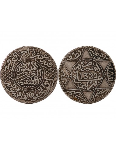 MAROC, ABD AL-AZIZ - 5 DIRHAMS ARGENT 1323 (1905)