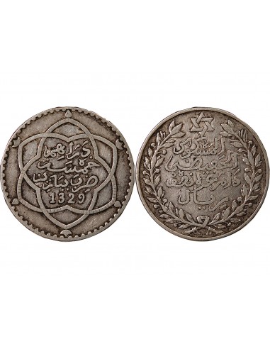 MAROC, ABDELHAFID - 5 DIRHAMS ARGENT 1329 (1911)