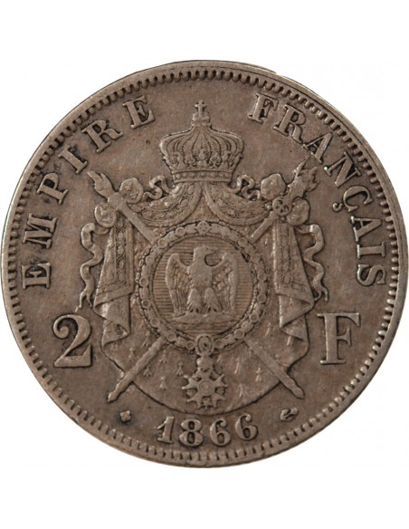 NAPOLEON III - 2 FRANCS ARGENT 1866 BB STRASBOURG