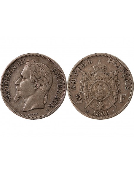 NAPOLEON III - 2 FRANCS ARGENT 1866 BB STRASBOURG