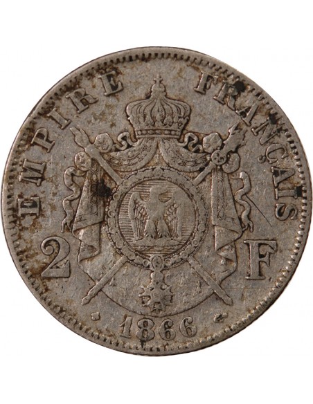 NAPOLEON III - 2 FRANCS ARGENT 1866 BB STRASBOURG