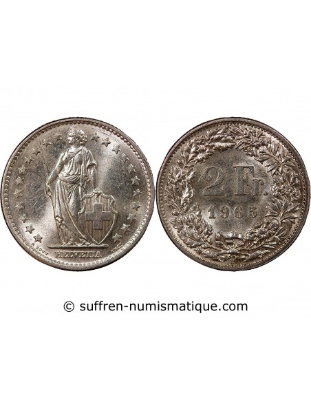 SUISSE, HELVETIA - 2 FRANCS ARGENT 1965 B BERNE