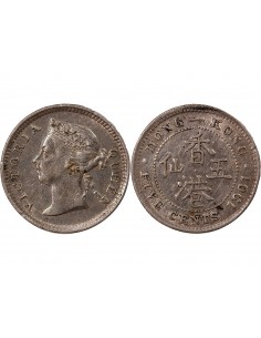 HONG KONG, VICTORIA - 5 CENTS ARGENT 1901 2