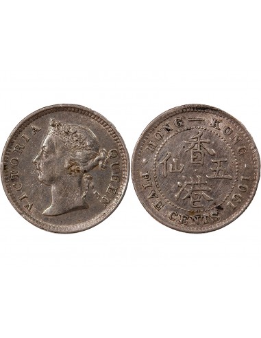 HONG KONG, VICTORIA - 5 CENTS ARGENT 1901