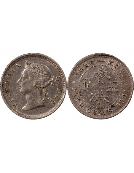 HONG KONG, VICTORIA - 5 CENTS ARGENT 1901