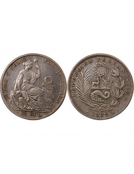PEROU - 1/2 SOL ARGENT 1929 LIMA