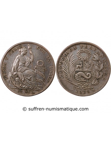 PEROU - 1/2 SOL ARGENT 1929 LIMA