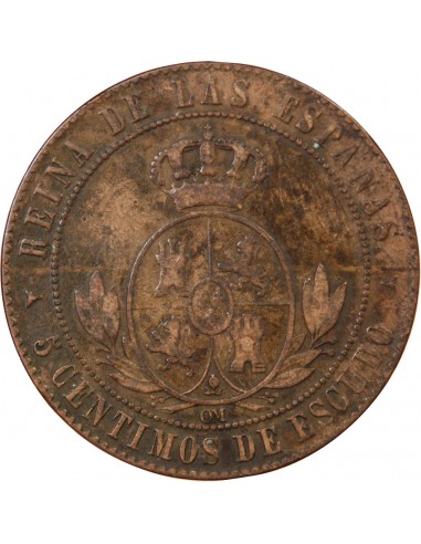 ESPAGNE, ISABELLE II - 5 CENTIMOS 1867 OM